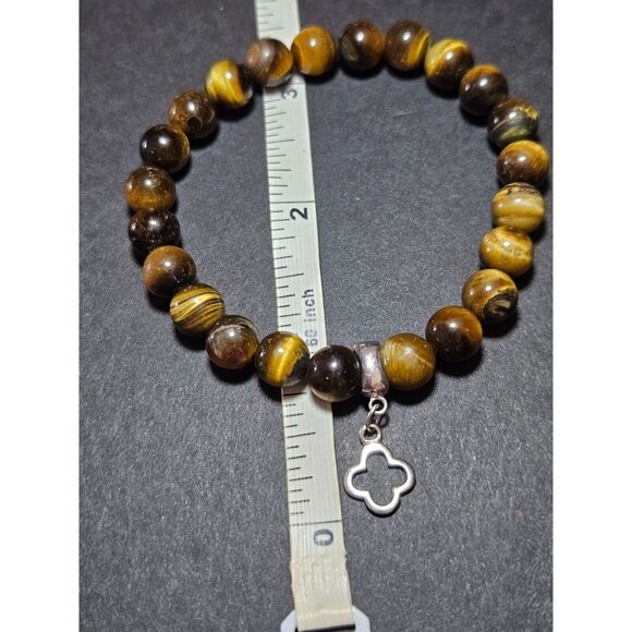 Sterling silver tiger's eye beaded bracelet - Picture 8 of 11